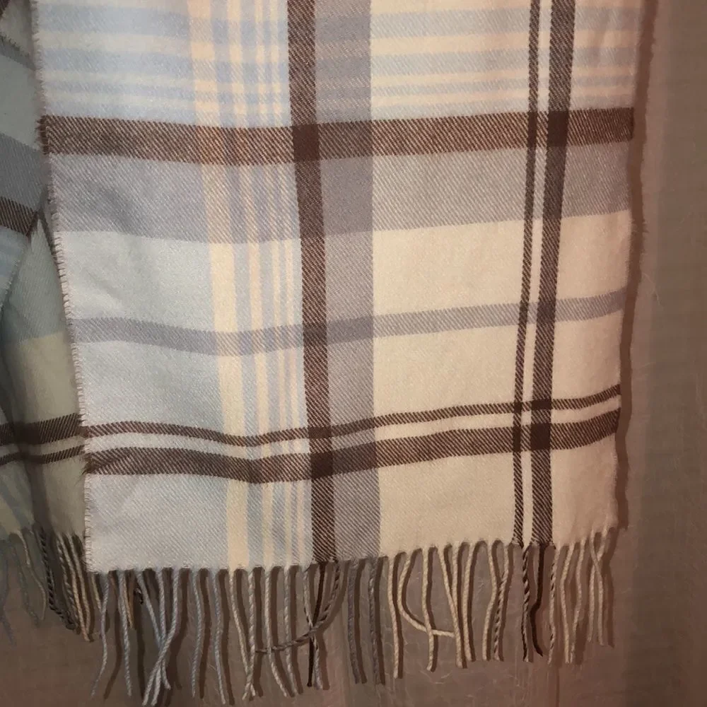 Blue White Brown Gray Plaid Scarf